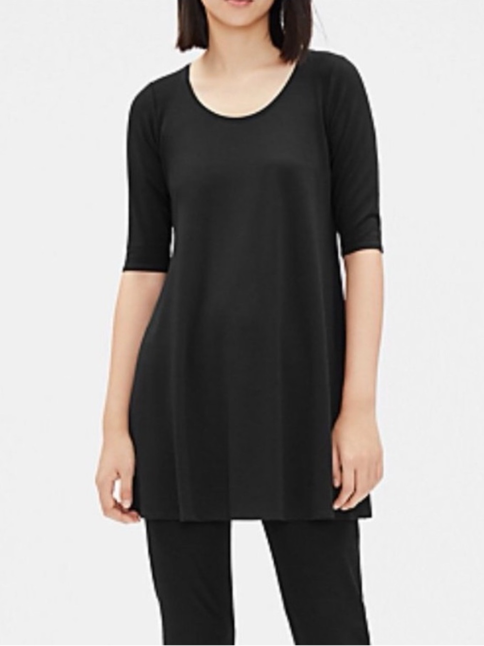 Eileen Fisher Scoop Neck Half Sleeve Tunic Top Shirt Black Small S EEVF